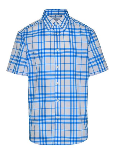 camicia azzurra burberry|Camicia in seta a righe in Blu .